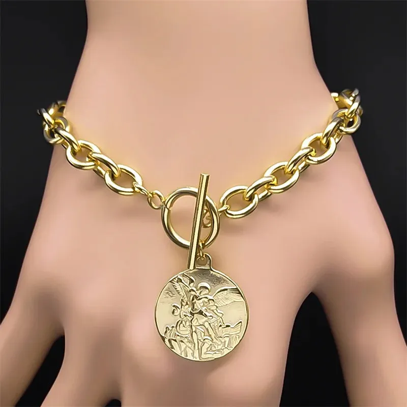 Exquisite Archangel Saint Michael Choker Necklace Bracelet for Women
