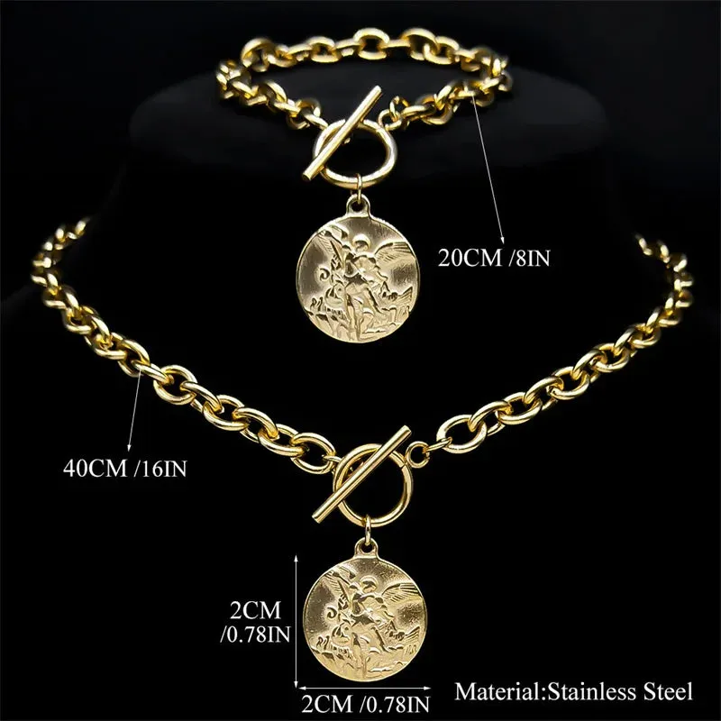 Exquisite Archangel Saint Michael Choker Necklace Bracelet for Women