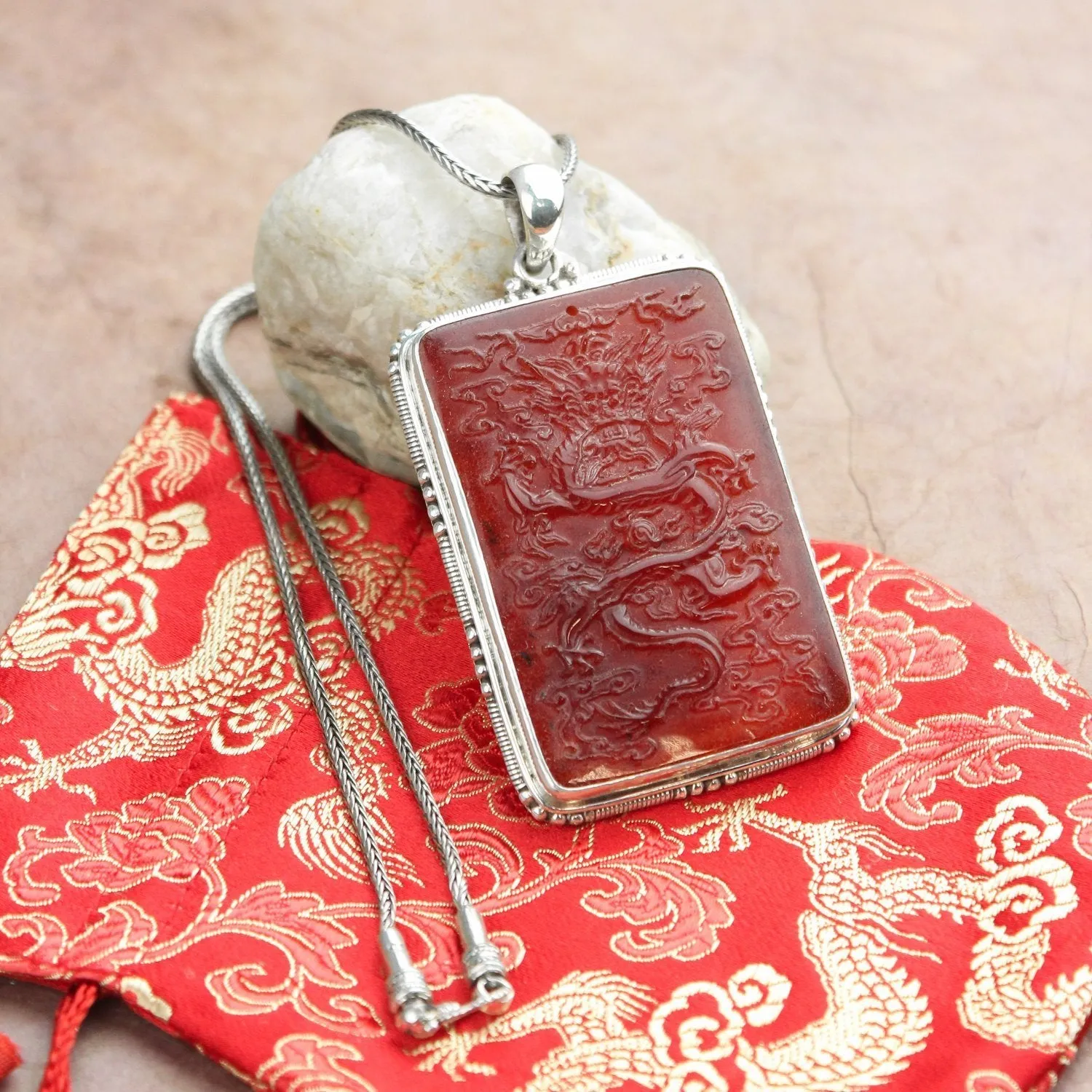 Exquisite Carnelian Dragon Necklace