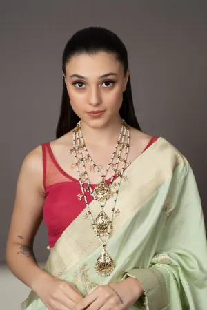Exquisite Triple Layer Jadau Necklace - Multicolour