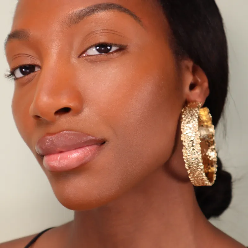 EXTRA LARGE HAMMERED GOLD HOOPS