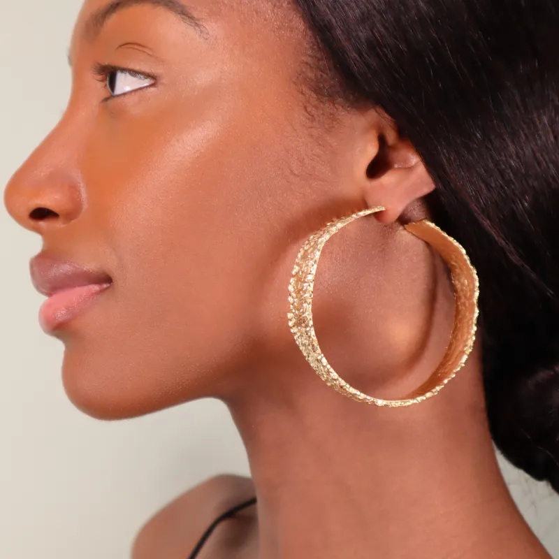 EXTRA LARGE HAMMERED GOLD HOOPS