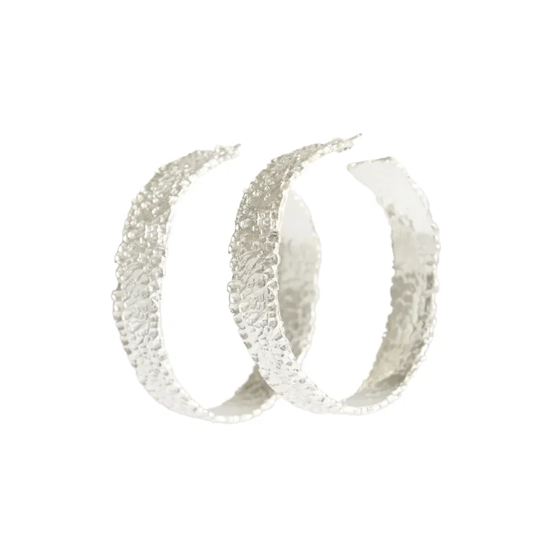 EXTRA LARGE HAMMERED SILVER HOOPS