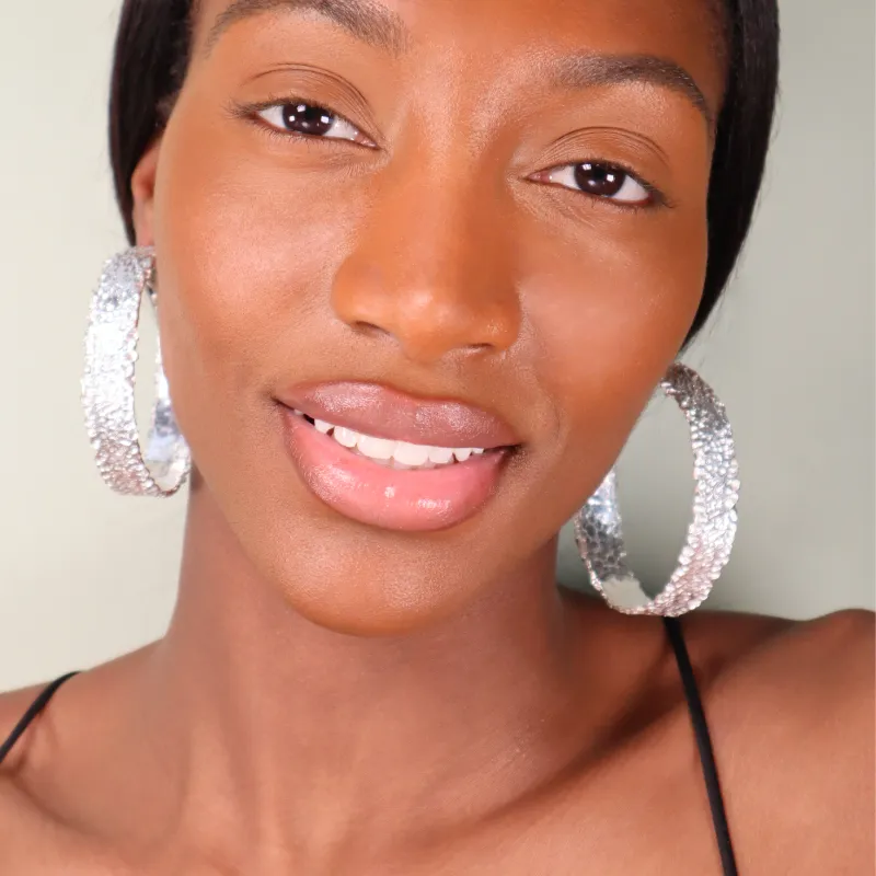 EXTRA LARGE HAMMERED SILVER HOOPS