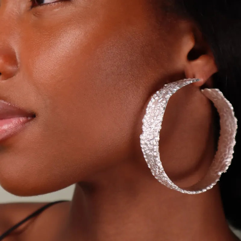 EXTRA LARGE HAMMERED SILVER HOOPS