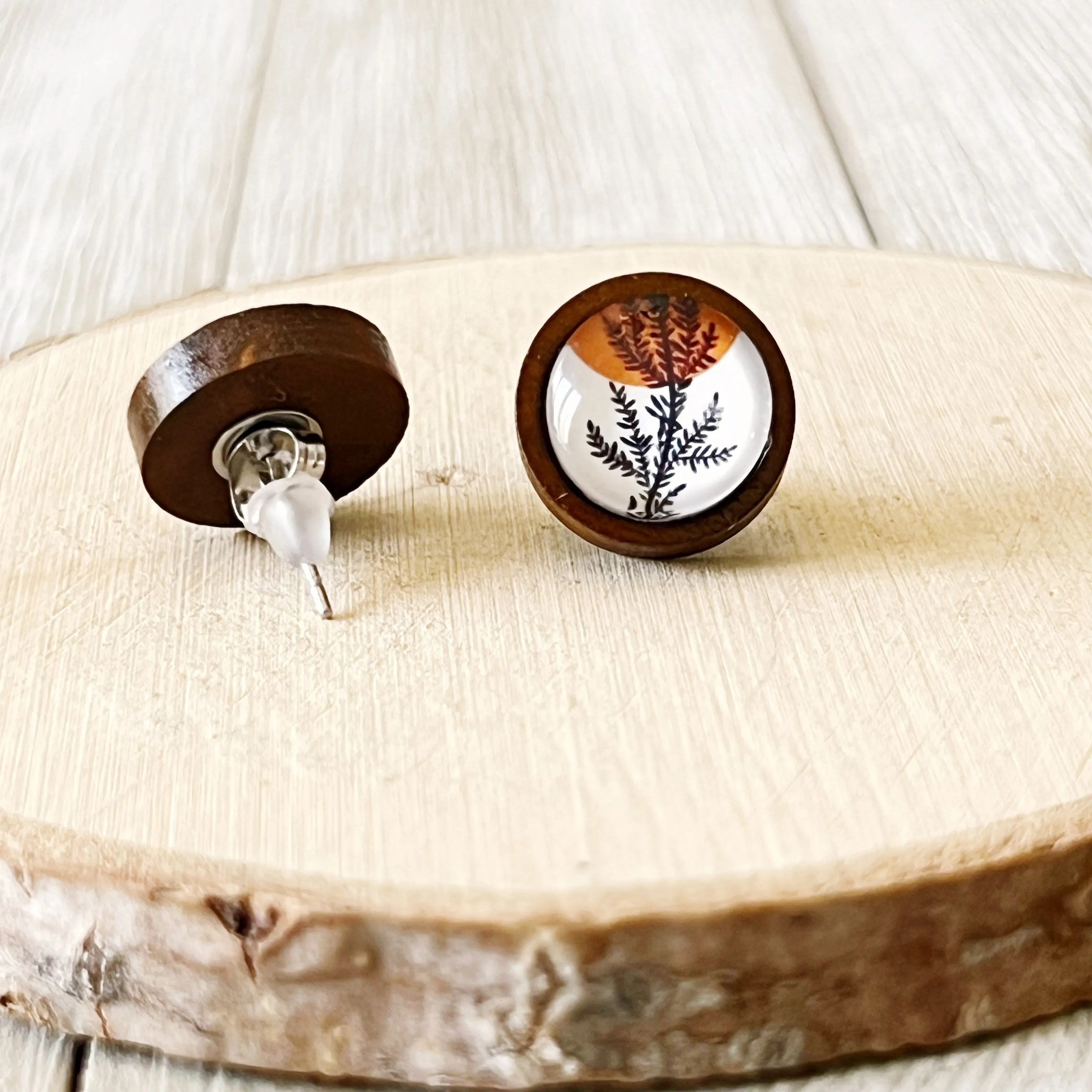 Fall Foliage Stainless Steel Wood Stud Earrings