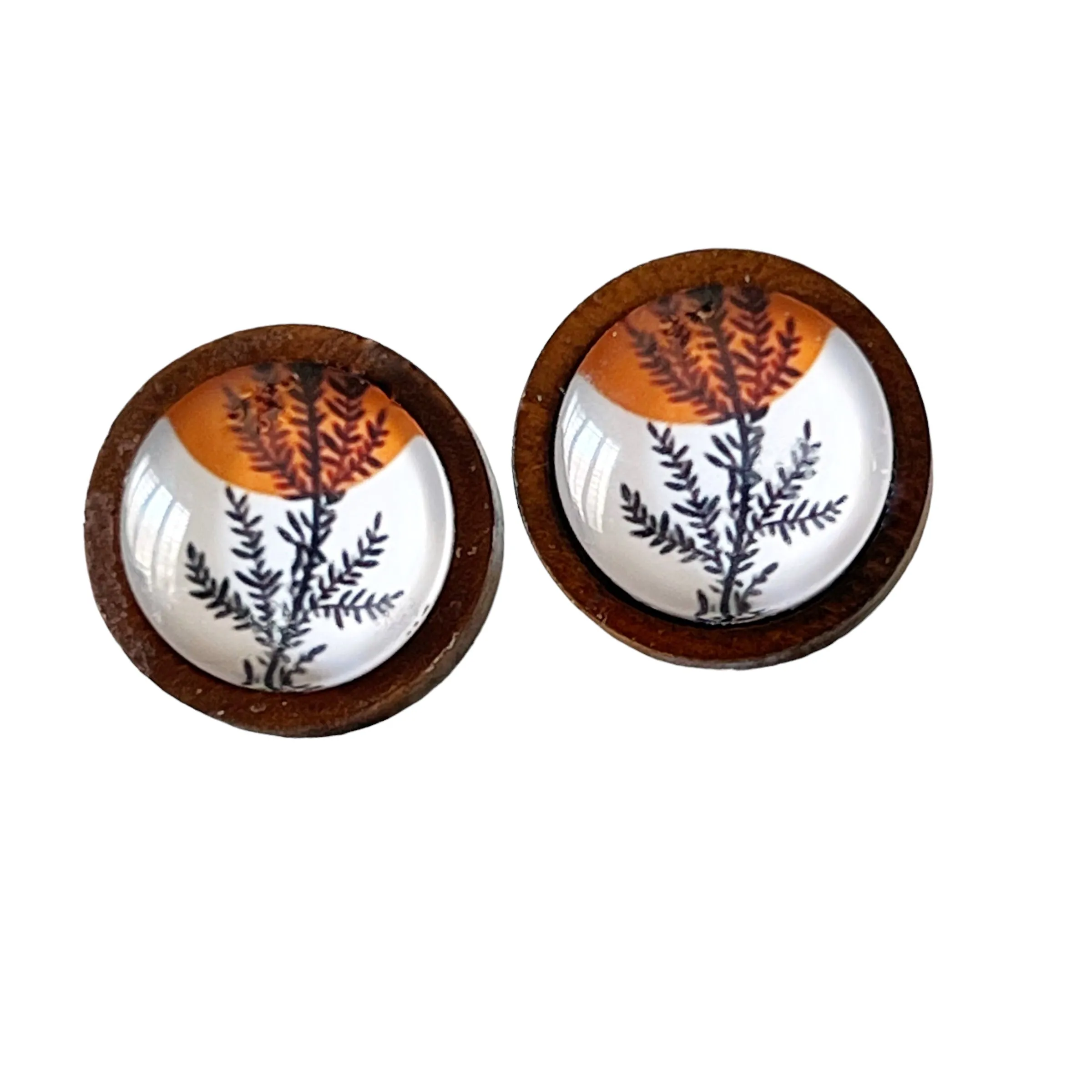 Fall Foliage Stainless Steel Wood Stud Earrings