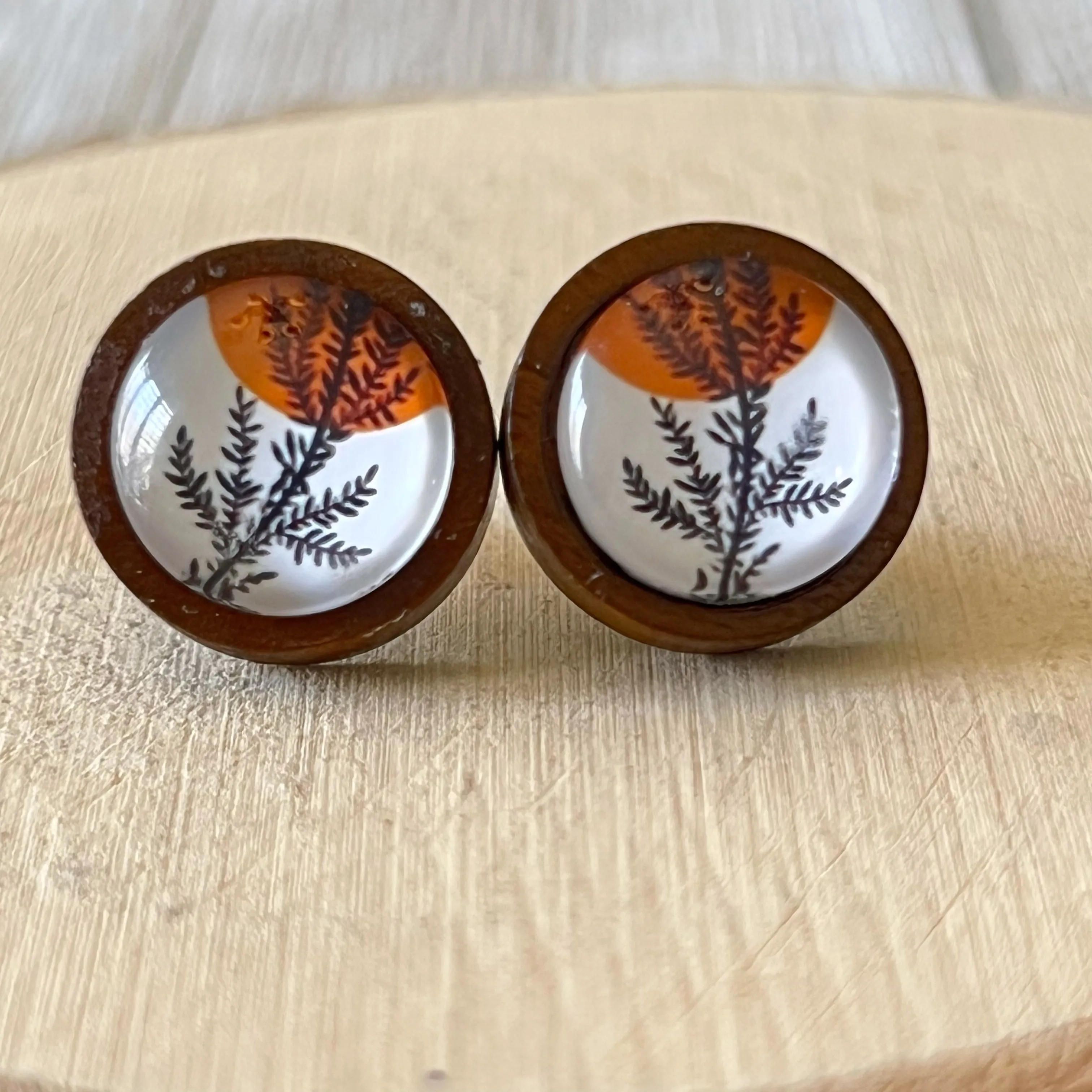 Fall Foliage Stainless Steel Wood Stud Earrings