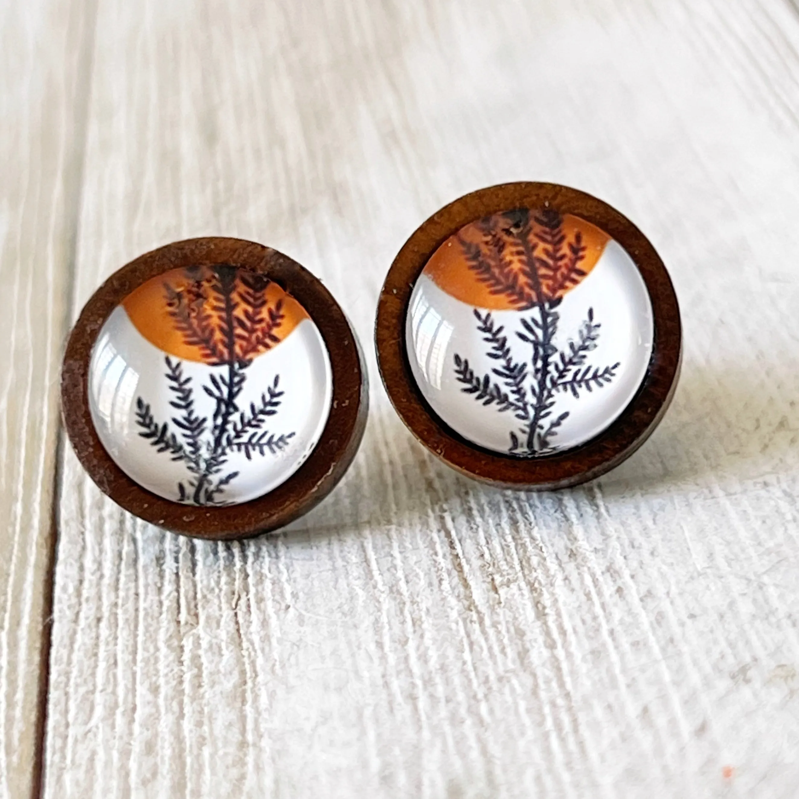 Fall Foliage Stainless Steel Wood Stud Earrings