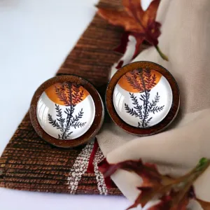 Fall Foliage Stainless Steel Wood Stud Earrings