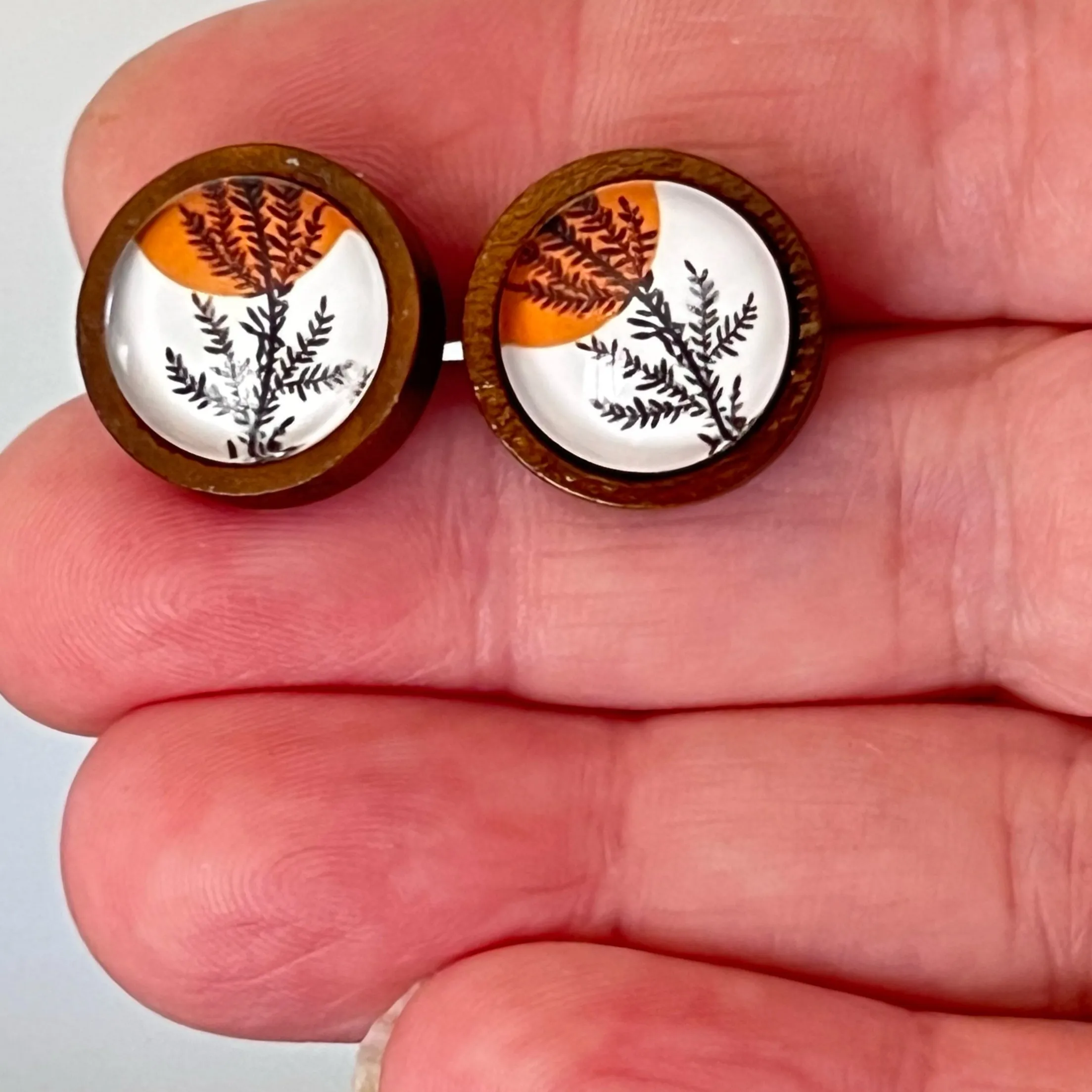 Fall Foliage Stainless Steel Wood Stud Earrings