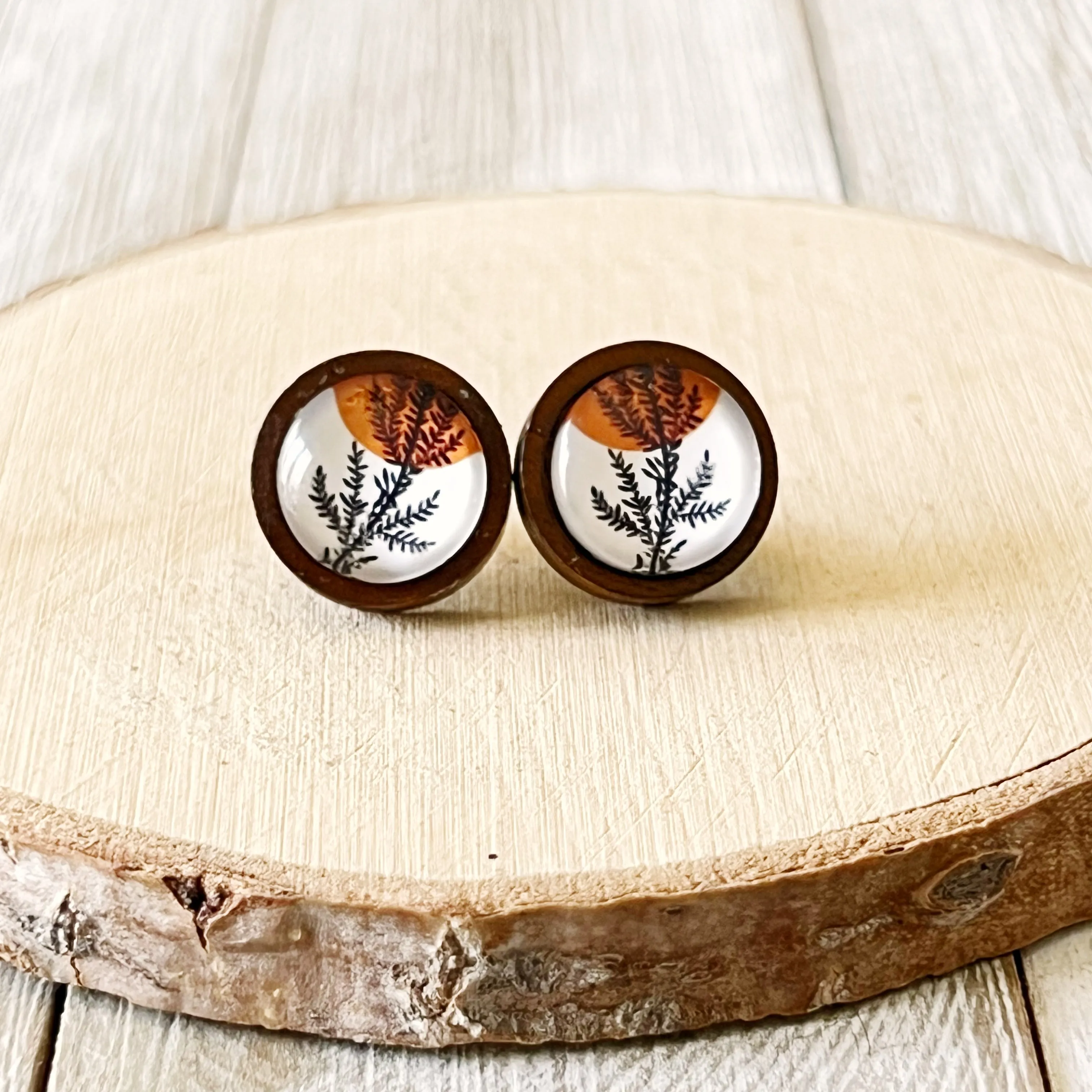 Fall Foliage Stainless Steel Wood Stud Earrings