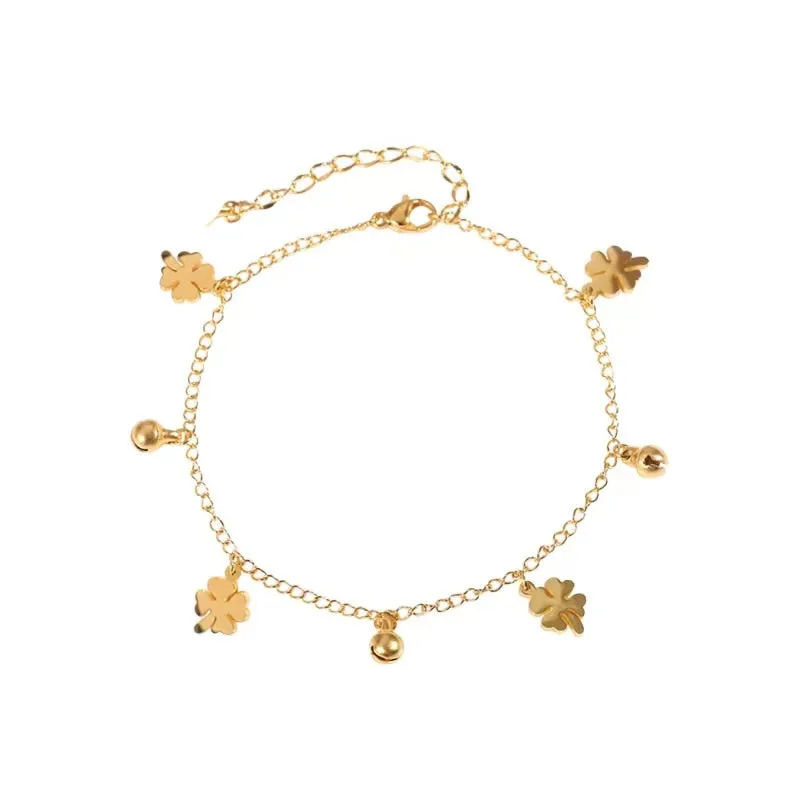 Fashion four-leaf flower and bell anklet for women
