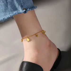 Fashion four-leaf flower and bell anklet for women