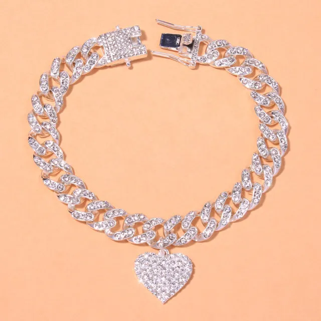 Fashion Hip Hop Crystal Heart-Shaped Anklet for Women