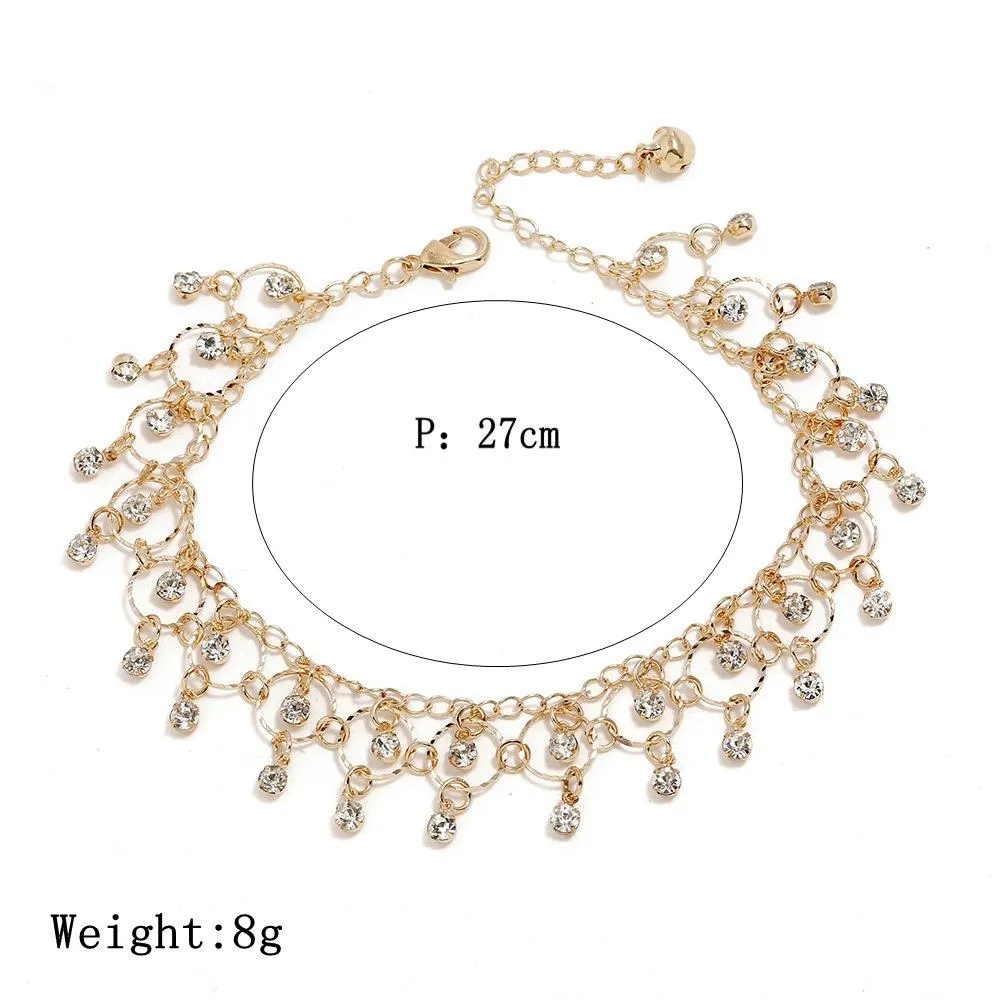 Fashion Women Crystal Tassel Beach Anklet Classic Gold Foot jewelry