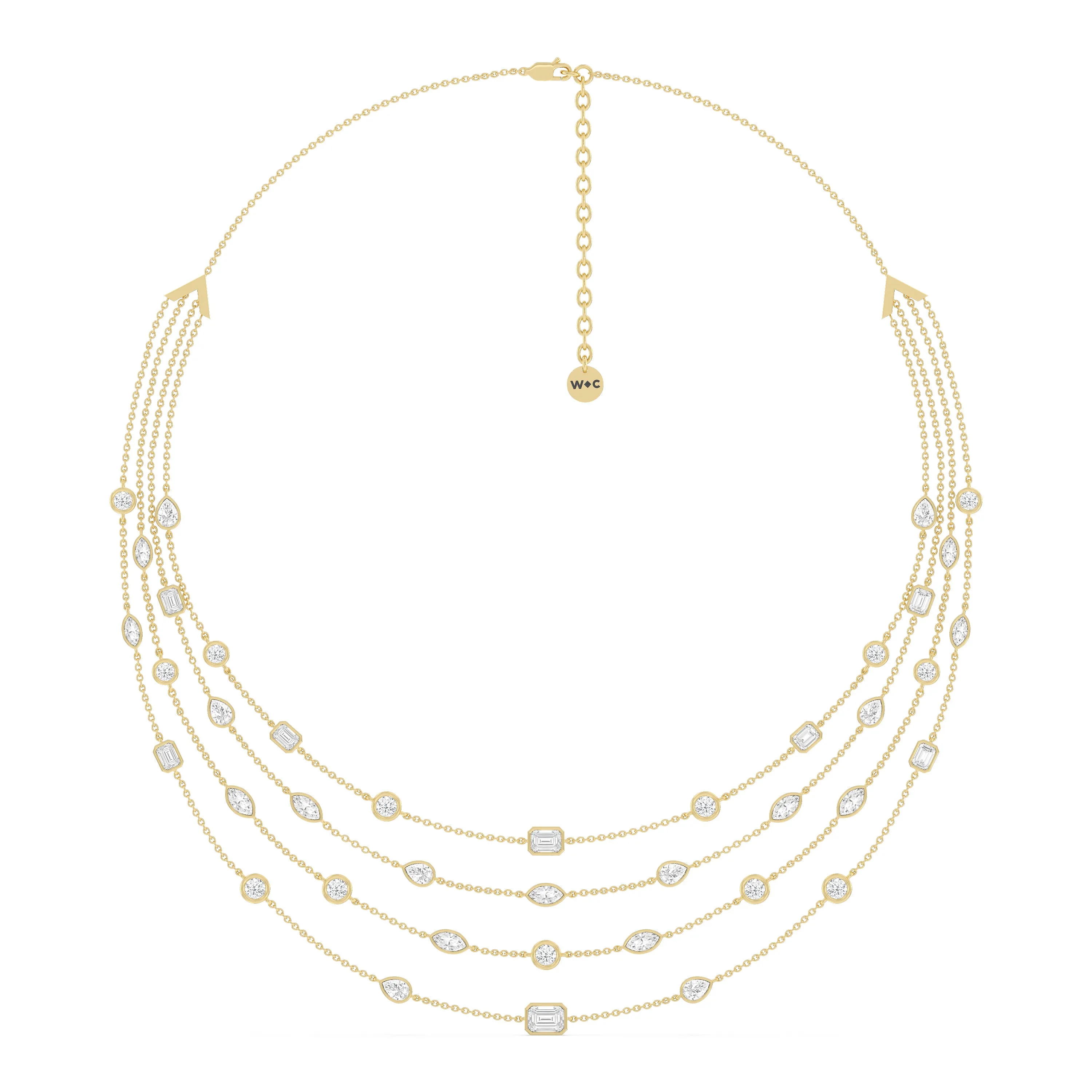 Five Row Multi Shape Bezel Set Statement Diamond Necklace