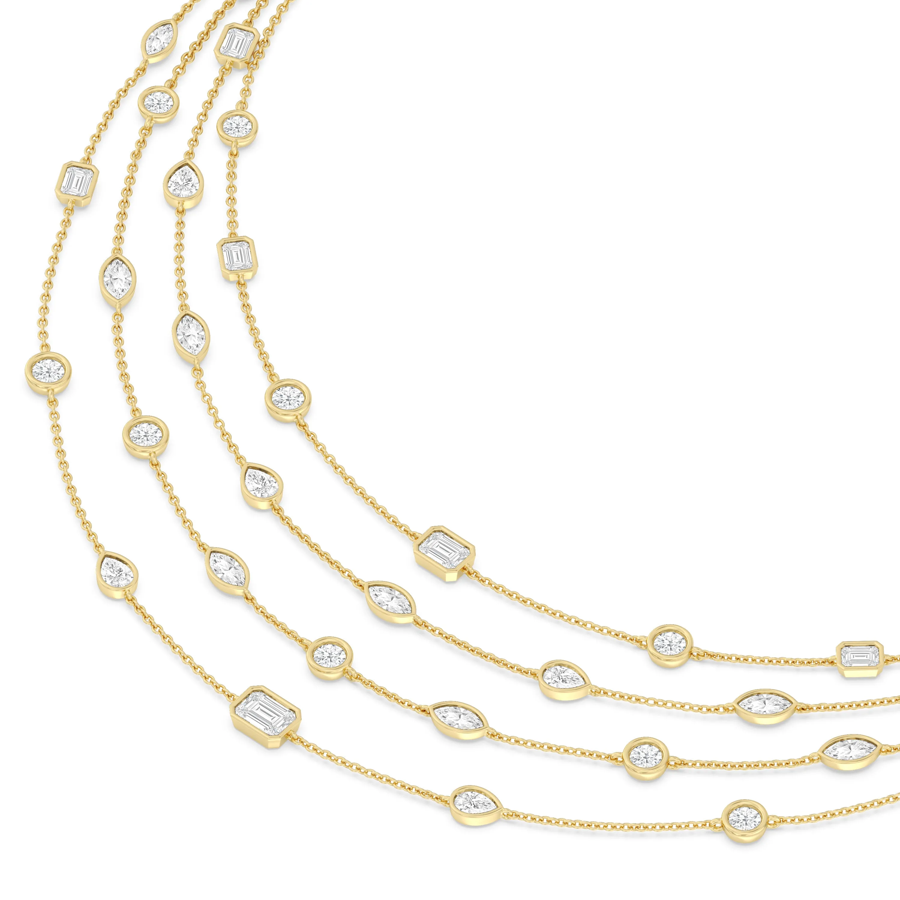 Five Row Multi Shape Bezel Set Statement Diamond Necklace