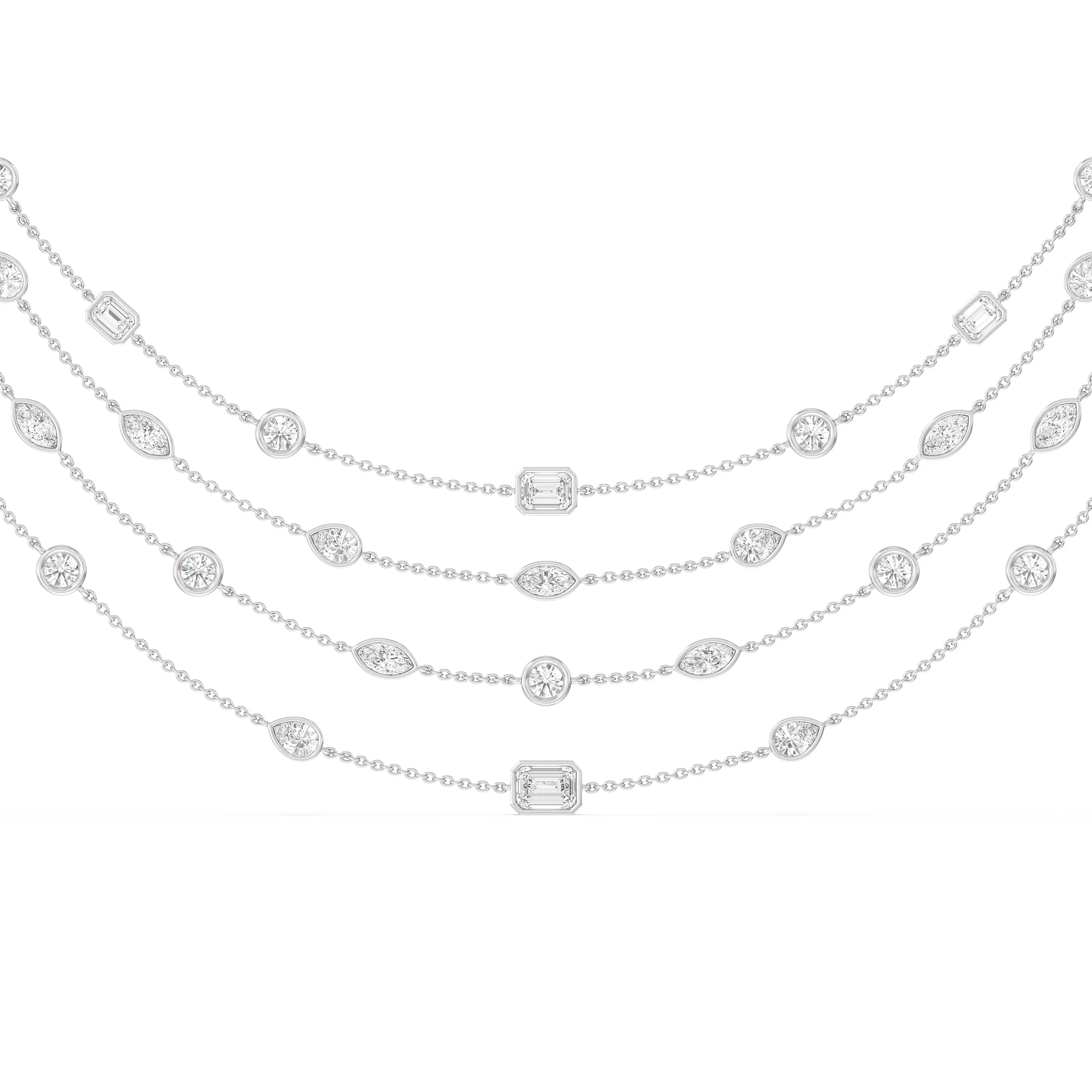 Five Row Multi Shape Bezel Set Statement Diamond Necklace