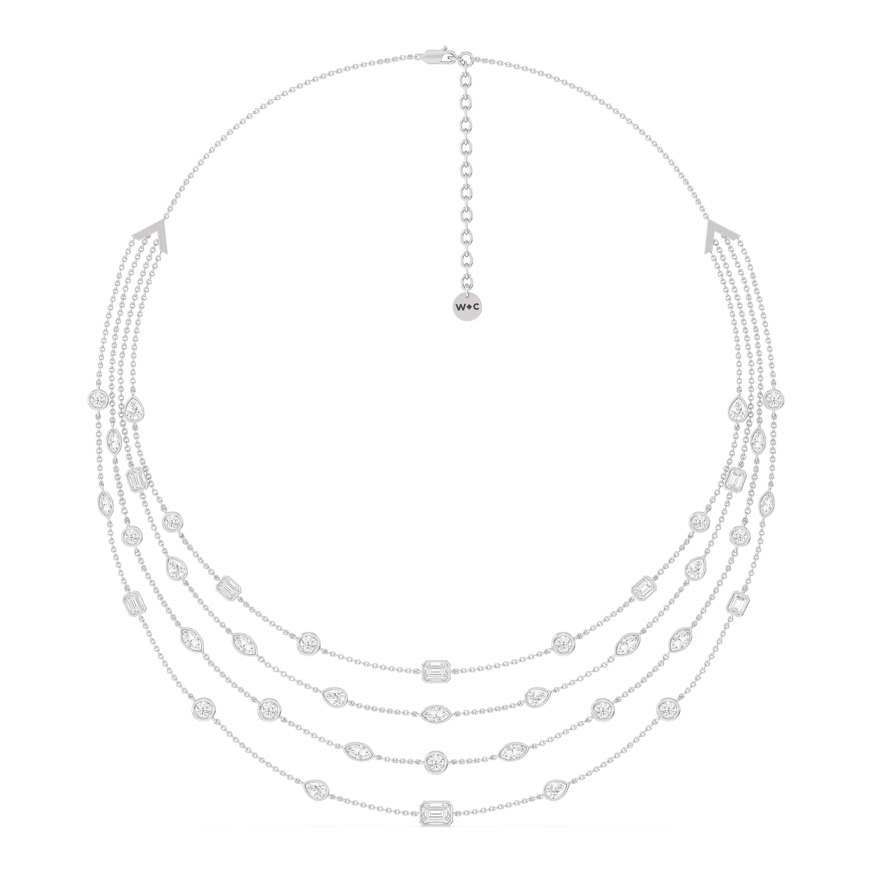 Five Row Multi Shape Bezel Set Statement Diamond Necklace