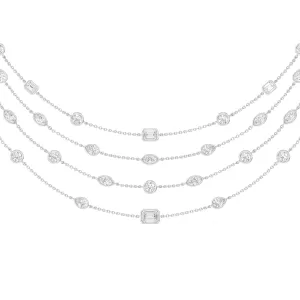 Five Row Multi Shape Bezel Set Statement Diamond Necklace