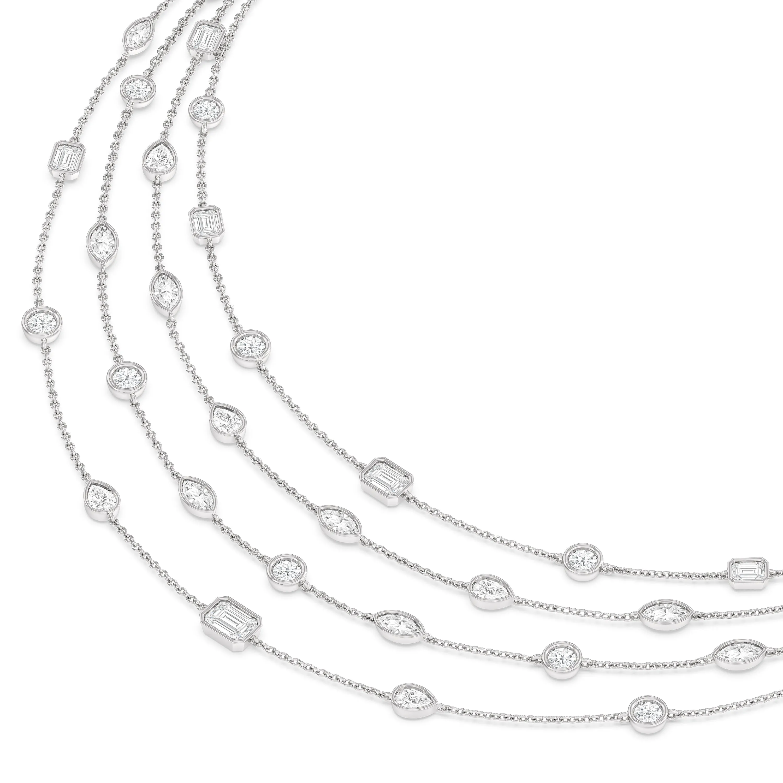 Five Row Multi Shape Bezel Set Statement Diamond Necklace