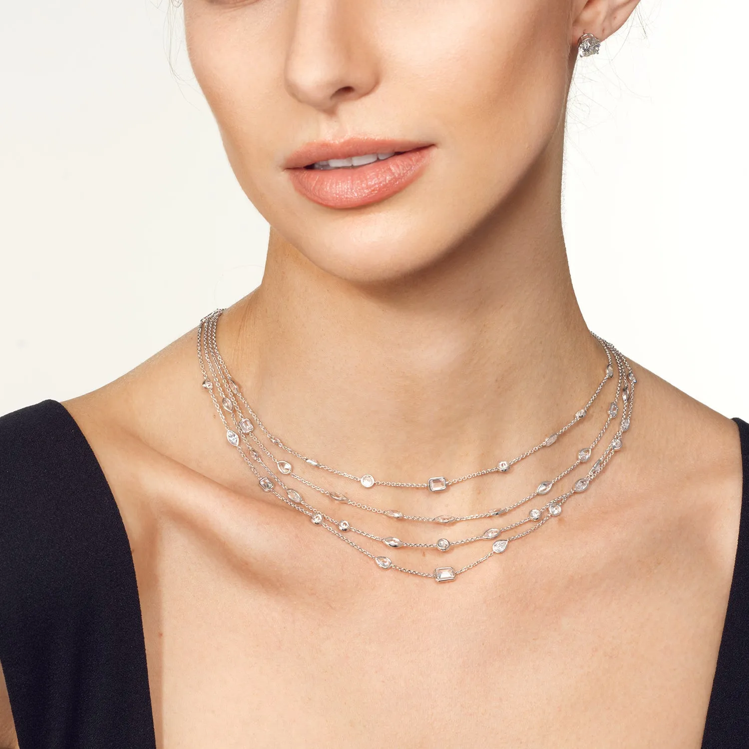 Five Row Multi Shape Bezel Set Statement Diamond Necklace