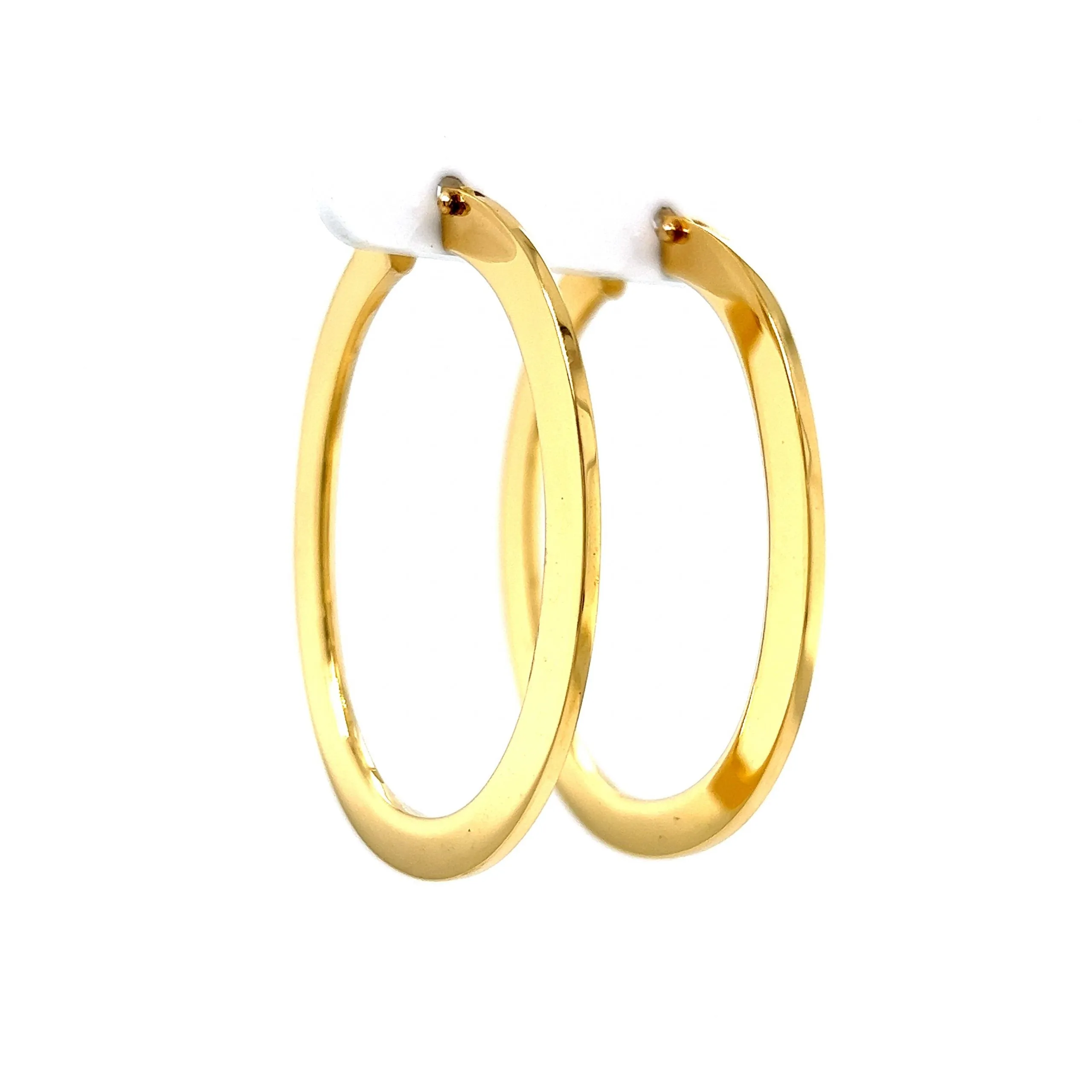 Flat Oval Hoop Earrings in 18k Yellow Gold