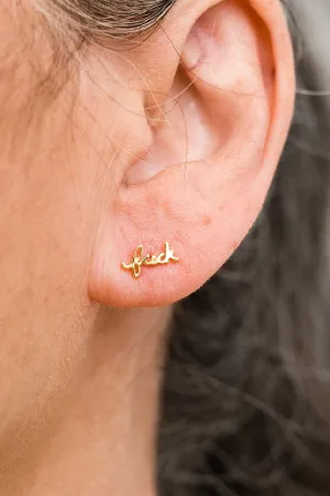 Fuck Script Stud Earrings | Gold