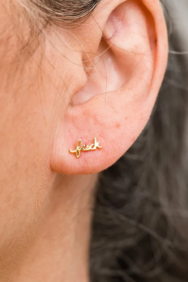 Fuck Script Stud Earrings | Gold