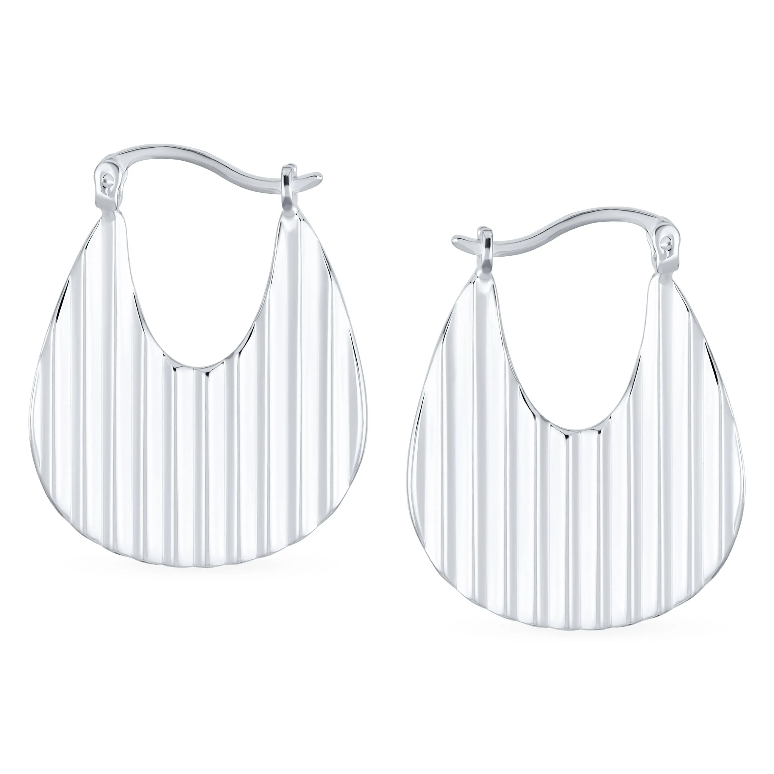 Geometric Modern Lightweight Oval Hoop Huggie Earrings Sterling Silver 1 Inch
