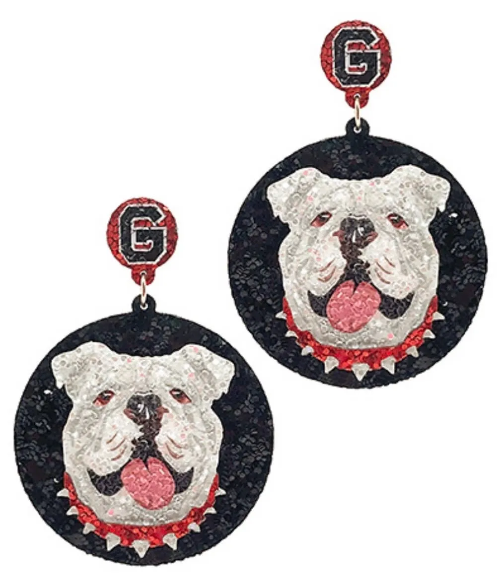 Georgia Bulldog Matte Glitter Statement Earrings: Black Circle Dawg or Cut Out Dawg