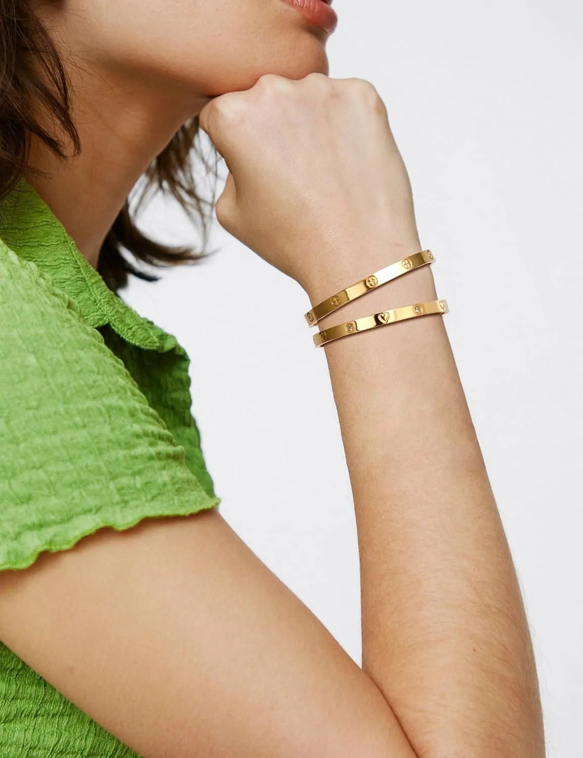 Gold Bangle Bracelets for Women 18K Gold Plated Stainless Steel Love Bangle Bracelet for Women Men