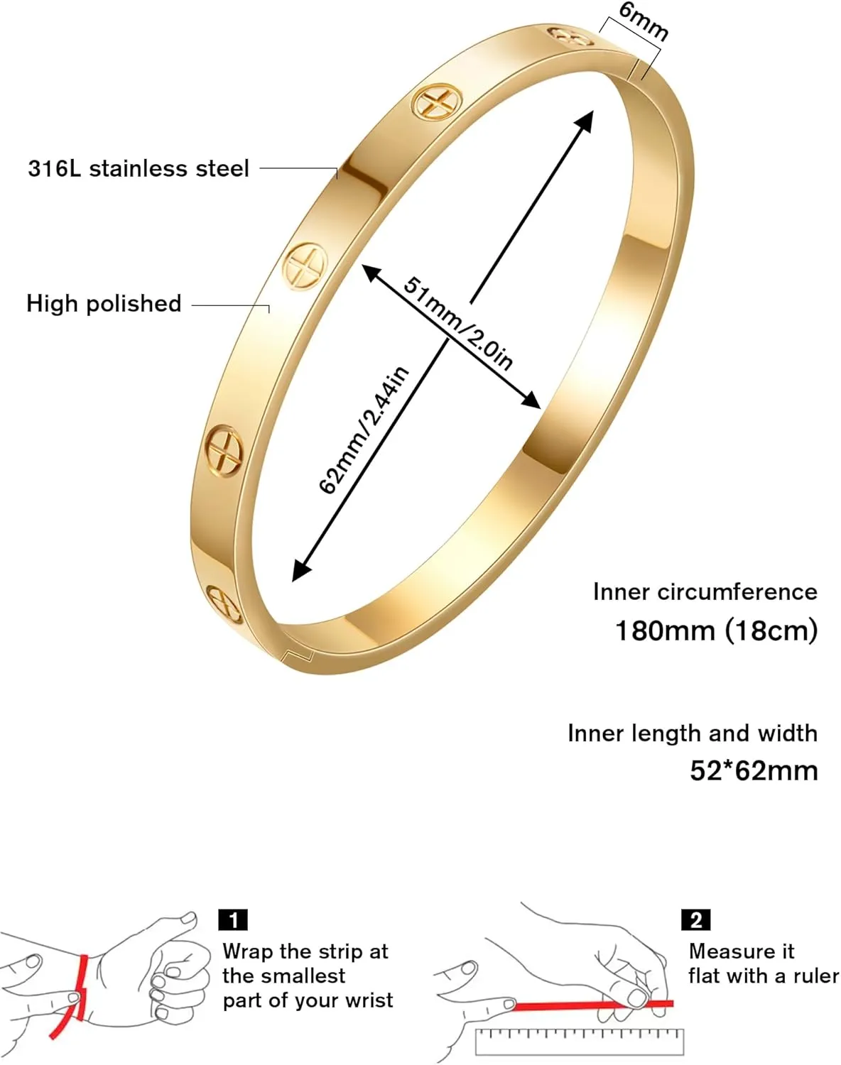 Gold Bangle Bracelets for Women 18K Gold Plated Stainless Steel Love Bangle Bracelet for Women Men