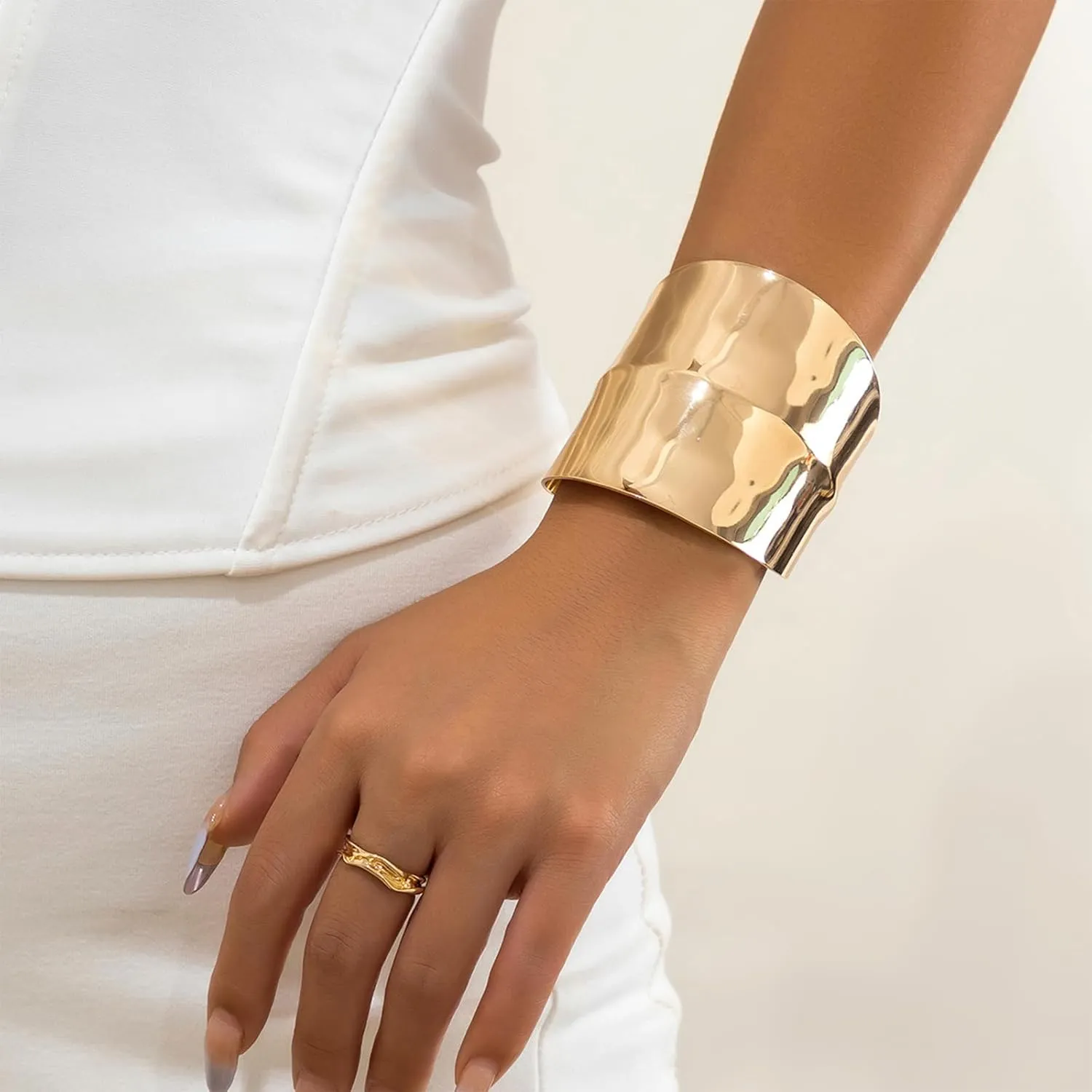 Gold Jewelry Set for Women - Chunky Rings, Bangle Bracelets, Bangles, Bracelet Ring Set