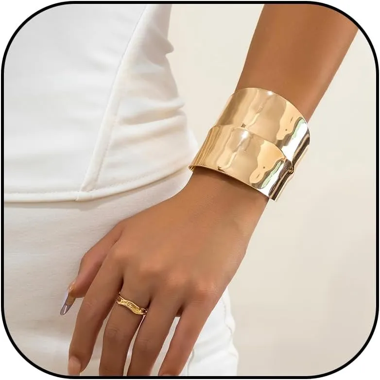 Gold Jewelry Set for Women - Chunky Rings, Bangle Bracelets, Bangles, Bracelet Ring Set