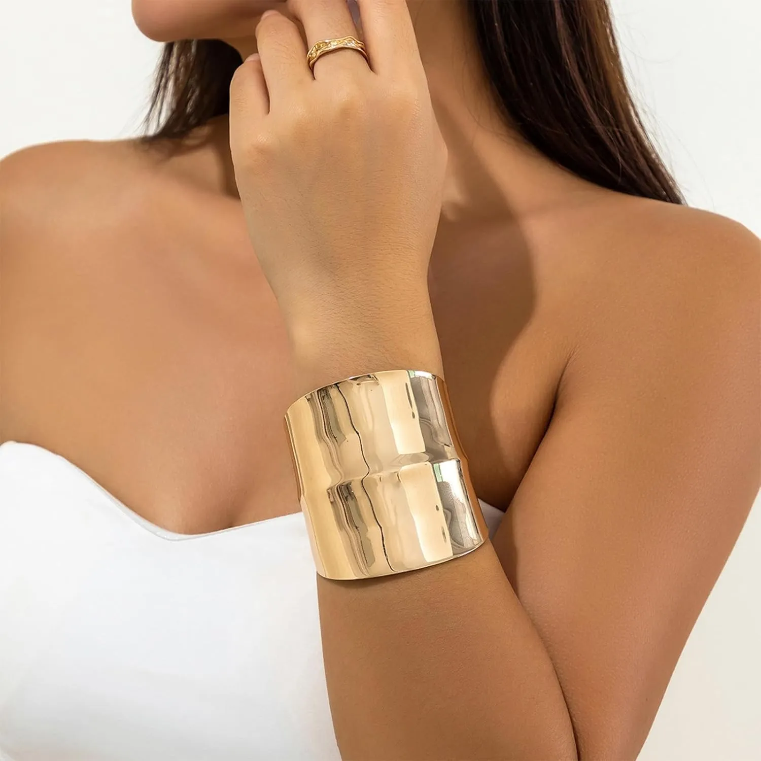 Gold Jewelry Set for Women - Chunky Rings, Bangle Bracelets, Bangles, Bracelet Ring Set