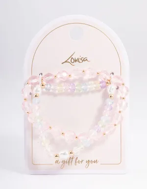 Gold Pearl & Facet Bead Stretch Bracelet