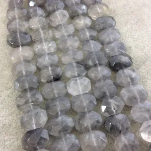 Gray Quartz Faceted Flat Octagon Shaped Beads with 1mm Holes - Sold by 7.5 inch strands - 10mm x 14mm