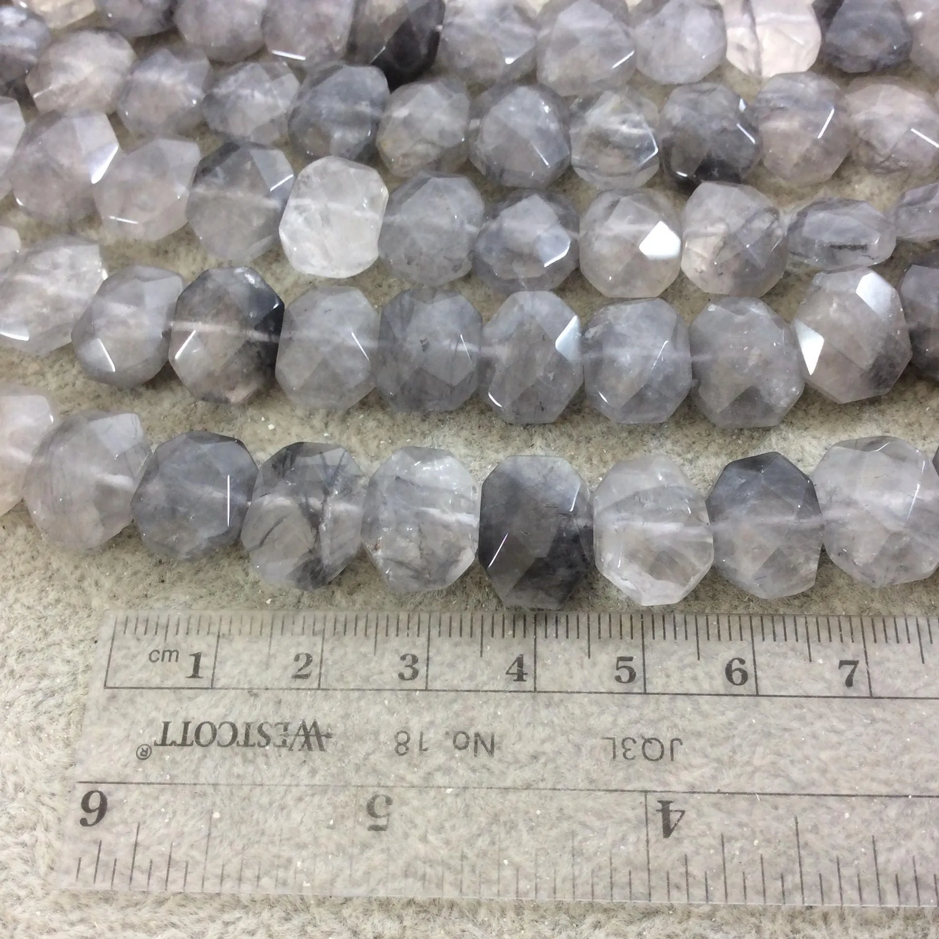 Gray Quartz Faceted Flat Octagon Shaped Beads with 1mm Holes - Sold by 7.5 inch strands - 10mm x 14mm