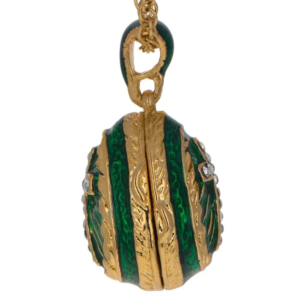 Green Enamel Crystal Cross Royal Egg Pendant Necklace