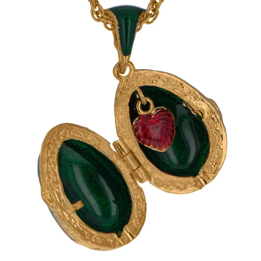 Green Enamel Crystal Cross Royal Egg Pendant Necklace