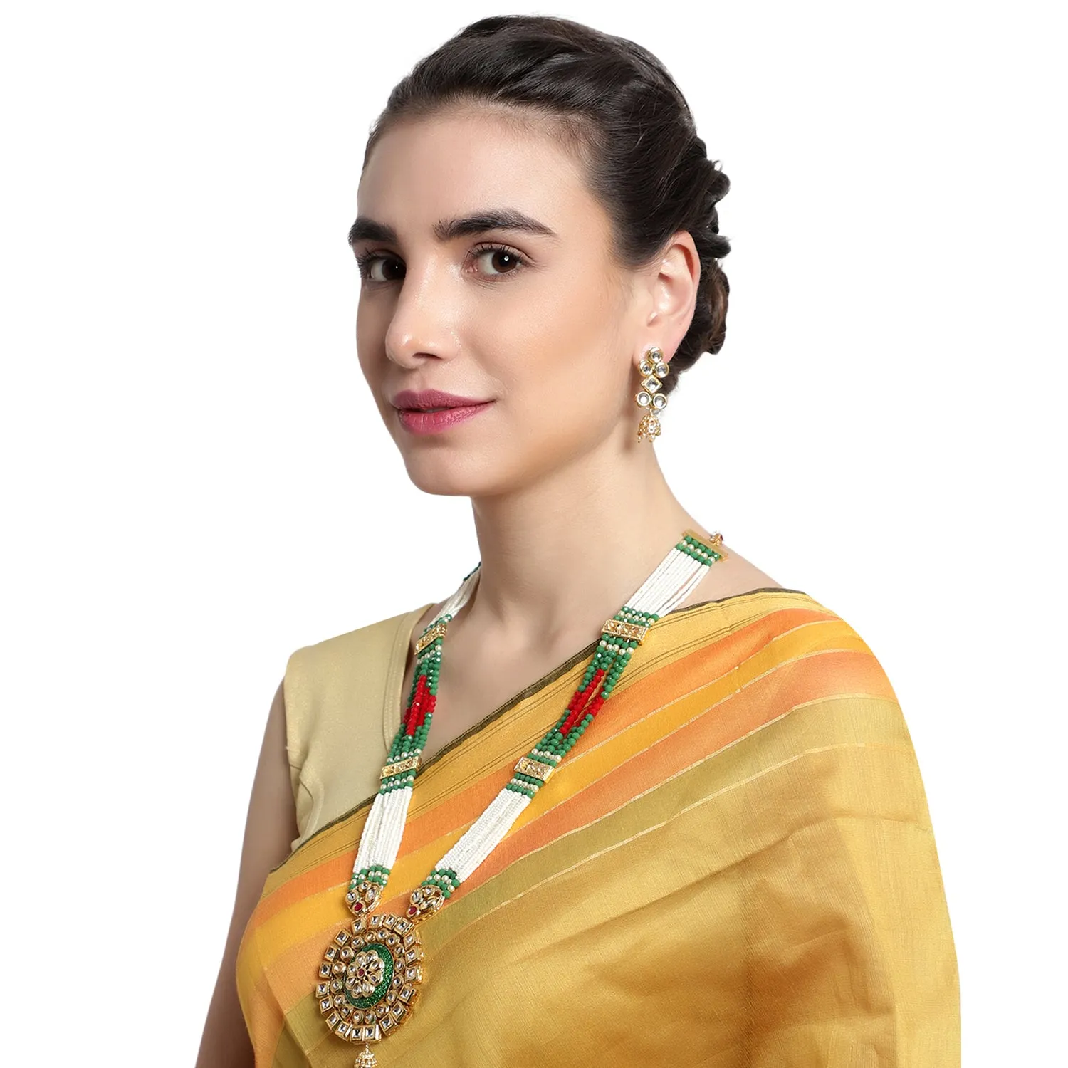 Green Indian Kundan Long Necklace Set