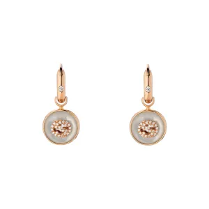 Gucci Interlocking 18ct Rose Gold Hoop Mother Of Pearl Earrings