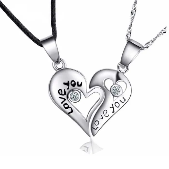 Half Heart Necklaces- Silver Couple Necklaces Set