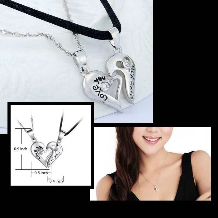 Half Heart Necklaces- Silver Couple Necklaces Set