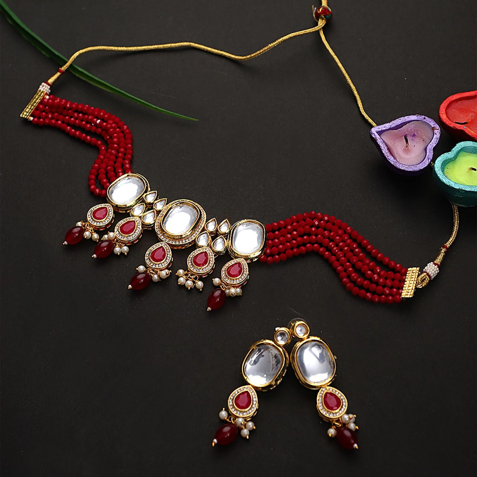 Heavy Indian Kundan Choker Necklace Set
