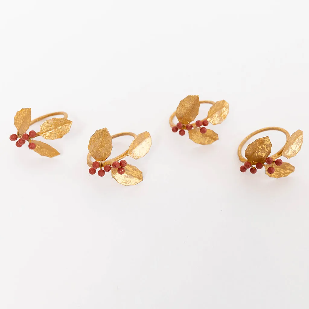 Holly Metal Napkin Rings Set of 4