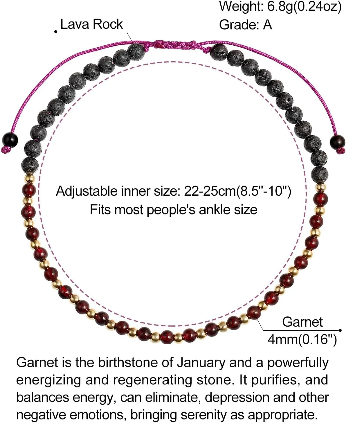 Jewever Lava Rock/Crystals Beaded Anklet for Women Essential Oil Diffuser Anklet Anti-Anxiety Meditation Jewelry Adjustable 8.5-10inch