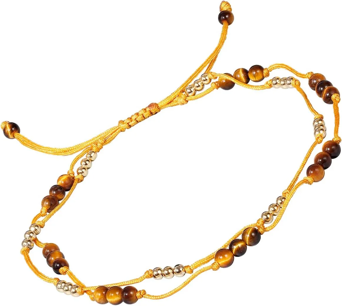 Jewever Layer Tiger Eye Rose Quartz Amethyst Crystal Anklet Bracelet for Women Beaded Genuine Crystals and Gemstones Beach Foot Handmade Jewelry